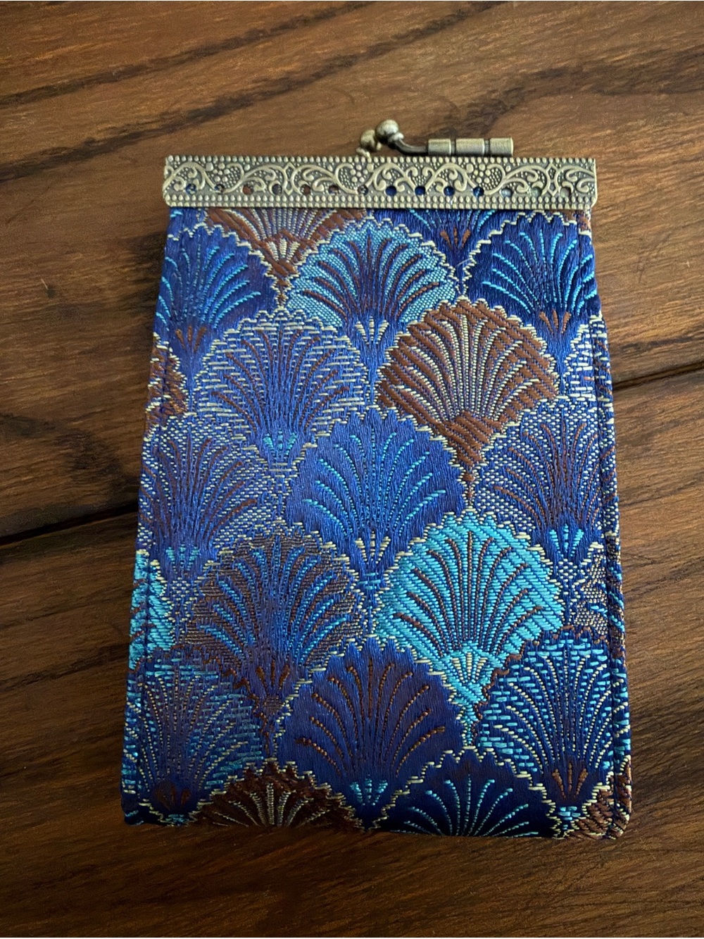 Blue Brocade Coin Purse with Silver-Tone Clasp